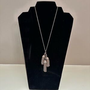 NWT Ann Taylor 17” long necklace with three pom-poms.